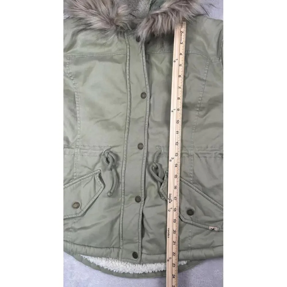 Abercrombie & Fitch Parka Womens XS Green Sherpa Lined Military Coat Y2K Fur - Picture 7 of 9